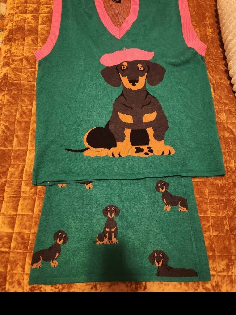 Dressed In LALA Dachshund Knit Set - Oversized Vest & Skirt